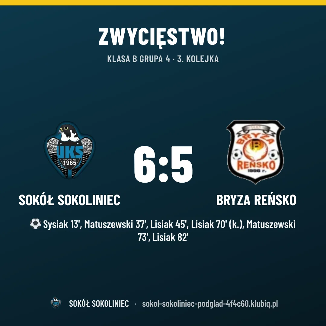 Sokół Sokoliniec 6:5 BRYZA REŃSKO